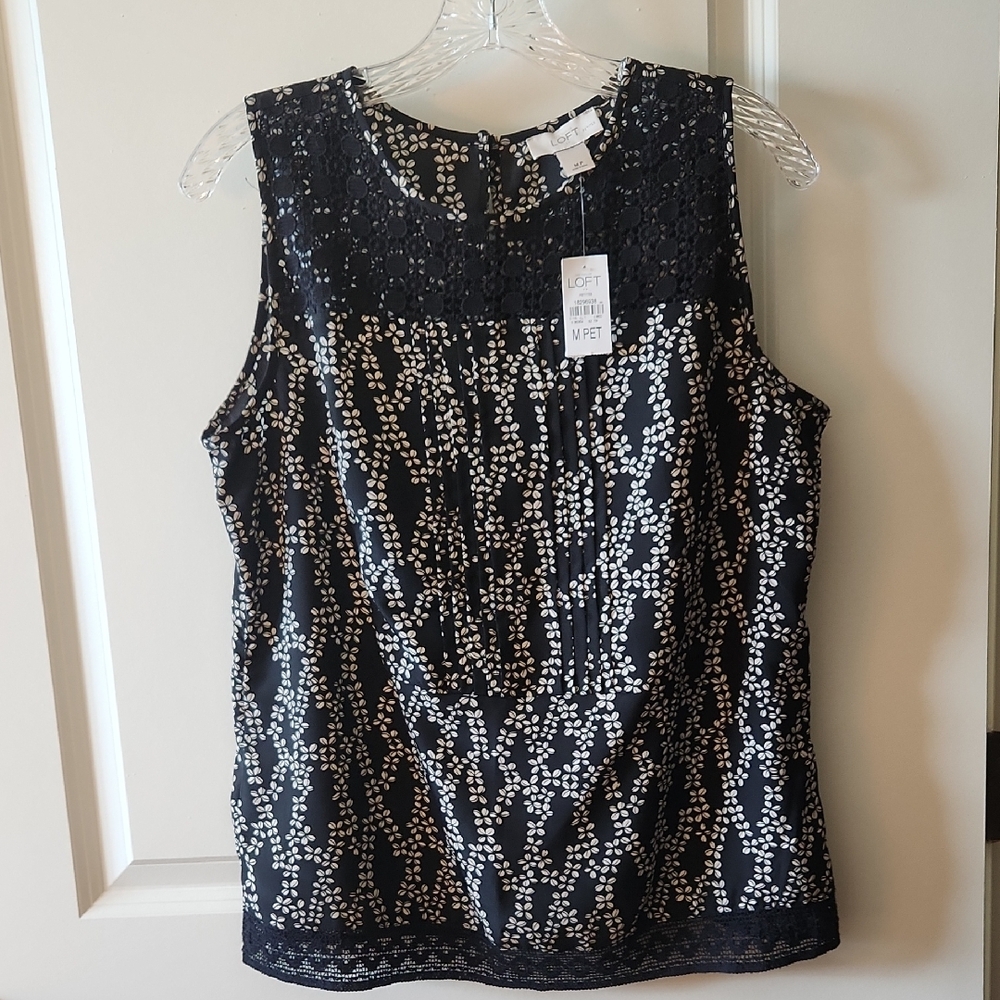 LOFT Black Lace Collar Sleeveless Blouse